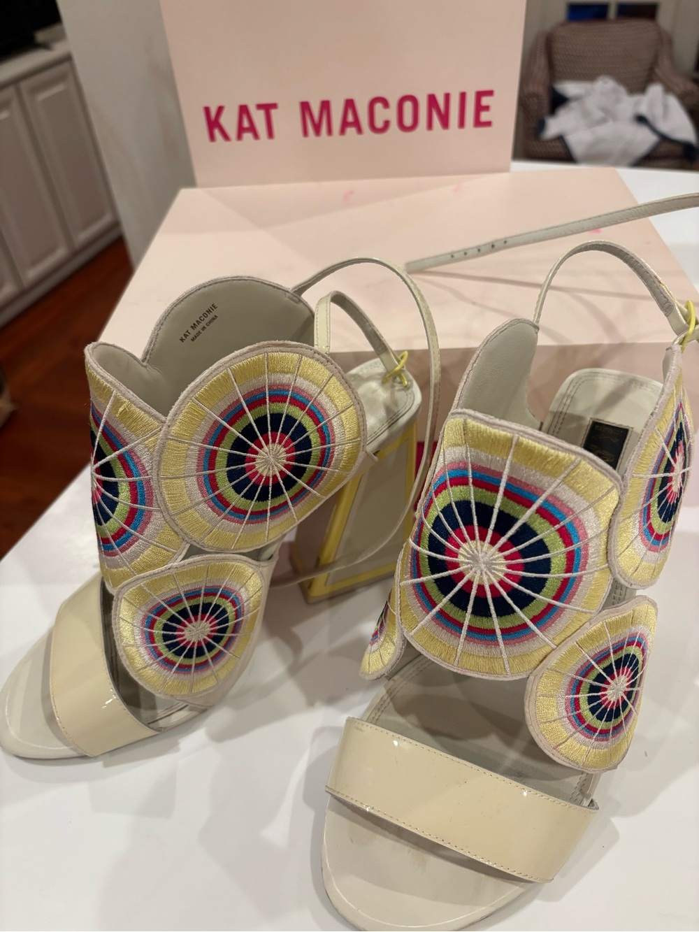 Kat Maconie Cream Multicolor Embroidered Heels